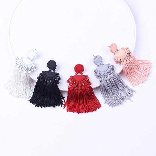 1 Pair Bohemia Statement Boho Tassel Earrings - 5 Color Round Drop Earrings For Women Wedding Long Fringed Earring Jewelry Lady Gift