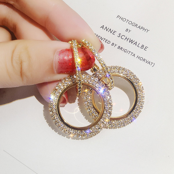 Luxury Shiny Rhinestone Round Circle Earrings For Women Statement Geometric Hoop Earring Pendientes Korean Fashion Jewelry