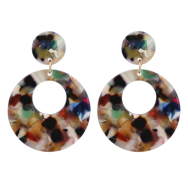 Colorful Bohemian Ethnic Leopard Print Acrylic Mix Color Geometric Round Long Drop Dangle Earrings For Women Fashion Jewelry CE507