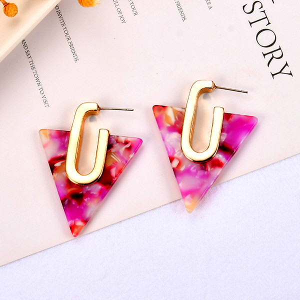 Qusfy 2018 Earing Colorful Geometry Triangle Earrings Acetic Acid Stud Earrings For Women Fashion Jewelry ec