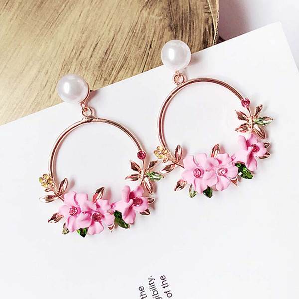 Korean Jewelry Zircon Pearl Heart Crystal Flower Pottery Pearl Earrings For Women Statement Ear Jewelry Wholesale