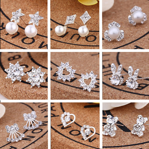 120pairs/Lot, 35 styles Korean Creative Fashion diamond earrings New Pearl Earrings Hot selling accessories jewelry earrings T2C134