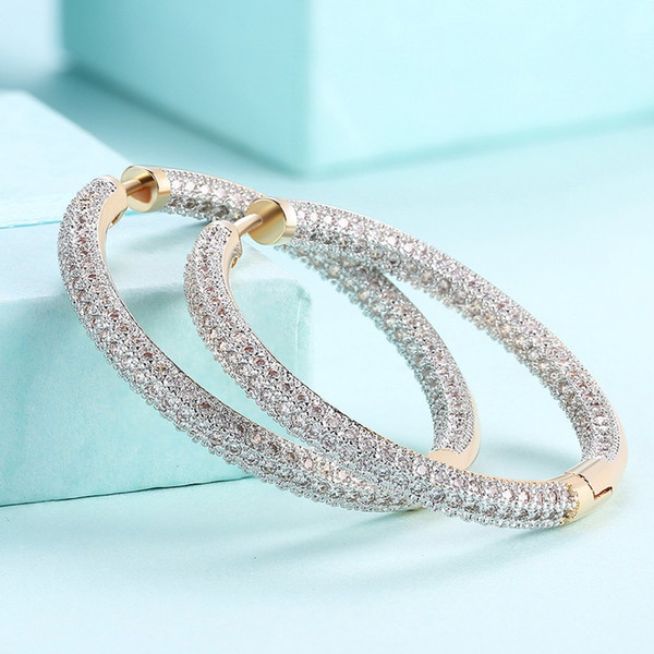 1 pair Luxury Zircon Inlaid Ear Hoops Women Ear Rings Round Champagne Gold Color Earrings Fashionable Ornaments for Women