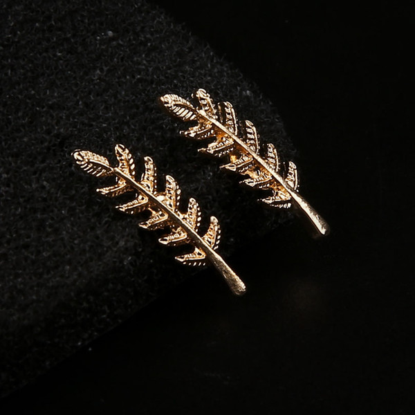 DoreenBeads Girls Women Stud Earrings Leaf Ear Climbers Ear Crawlers gold color 20mm x 7mm 1 Pair 2017 New