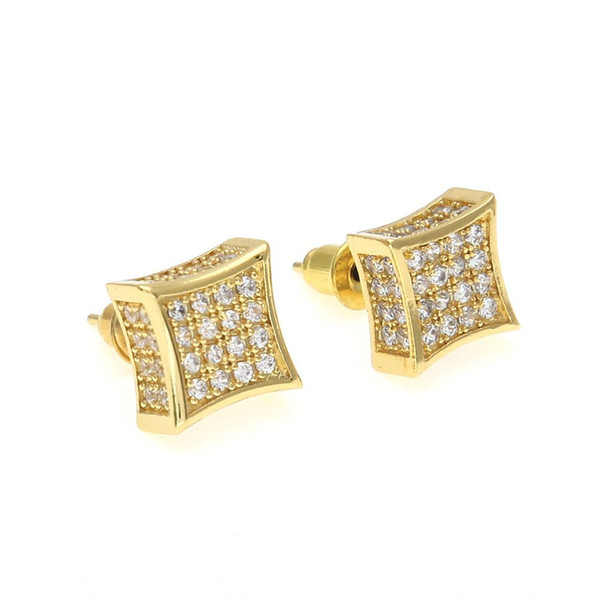 New Arrival Mens Cubic Zirconia Diamond Earings Fashion Men Jewelry Hip Hop Copper White Gold Filled Crystal Stud Earring Jewelry KKA1793