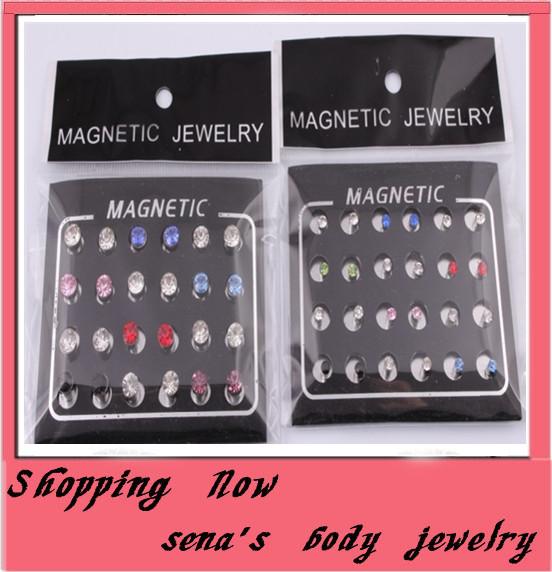 mix color 48pcs/lot 5/3mm magnetic circle rhinestone stud earring magnetic earrings