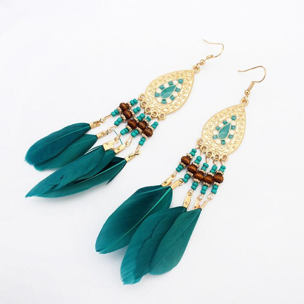 Feather Dangle Earrings for Women Vintage Tassel Long Bohemia Ethnic Customs Earrings Fashion Jewelry Accessories wholesale - 0789WH