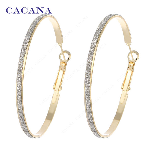 CACANA Gold Plated Hoop Long Earrings For Women Big Round With Flash Point Bijouterie Hot Sale No.A842 A843