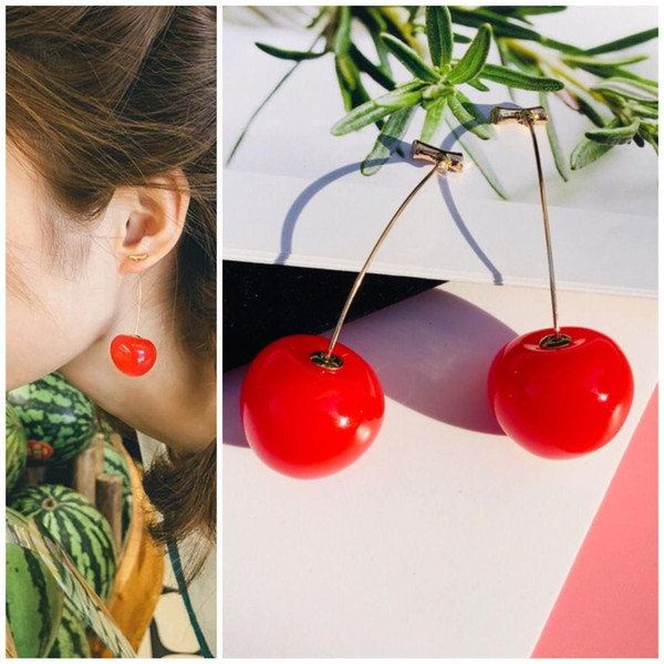 New Resin Cute Romantic Round Ladies Earrings Cherry Red Fruit Earrings Bohemian Ladies Fashion Jewelry