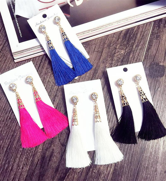 Thread Long Tassel Earrings Rhinestone Drop Statement Fringe Earrings for Women Luxury Tear Drop Earrings Rhinestone Tassel Dangle KKA1776