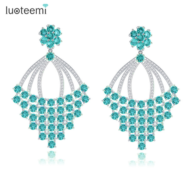 LUOTEEMI New Delicate Jewelry Big Geometric Drop Earrings Luxurious Bohemia Brincos White Gold-Color CZ Crystal Bijoux Gifts