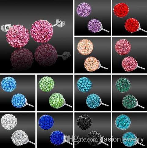 new 30 Pairs/lot 10mm Jewelry shamballa hotsale new Rhinestone Mix Colors white New disco Ball beads clay Shamballal Crystal Earrings Stud