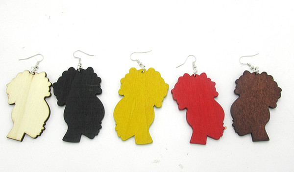 Wholesale- Free Shipping! 30pairs/lot 2016 Hot Sale Afro Wooden Earrings can mixed 5 colors