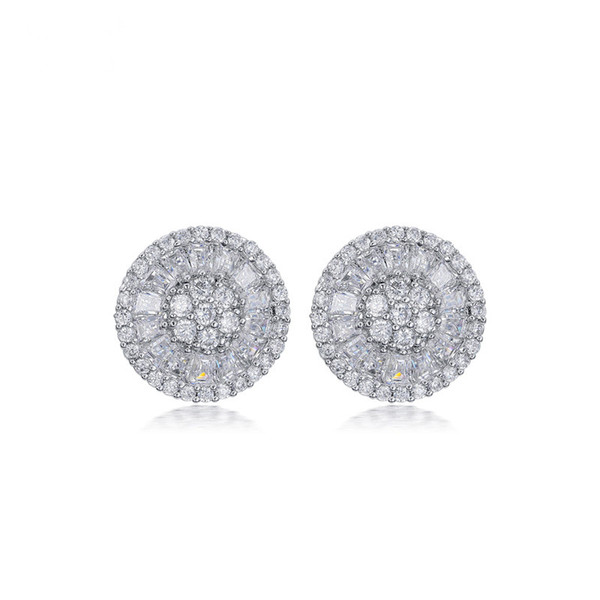 Simple Fashion 925 Silver Filled Earrings Full Diamonique Cz Flower Stud Earrings for Women Wedding Engagement Jewelry Gift E032