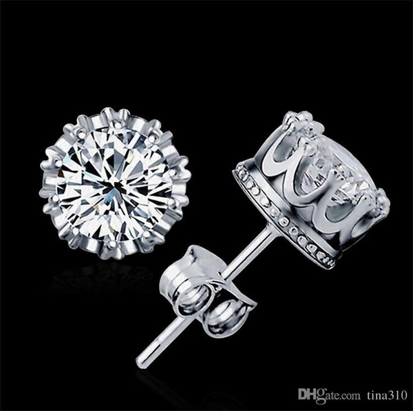 New Design 925 Sterling silver diamond Crown stud earrings Fashion earrings Jewelry beautiful wedding / engagement gift 2987