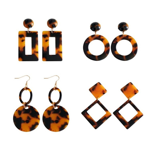 Fashion Women Korean Simple Leopard Print Drop Earring Brown Acetate Version Geometric Earrings Temperament Personality Exaggerated Earrings