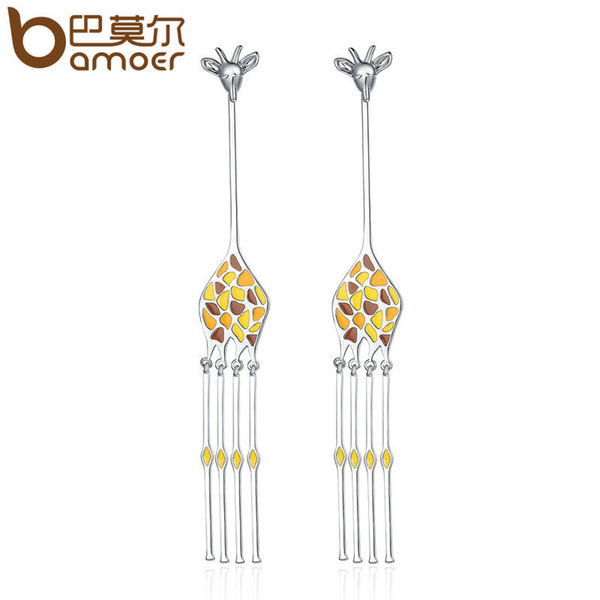 Bamoer Design New Silver Color Hyperbole Cute Giraffe Animal Long Drop Earrings For Women Fashion Earrings Jewelry Yie111 C19041101