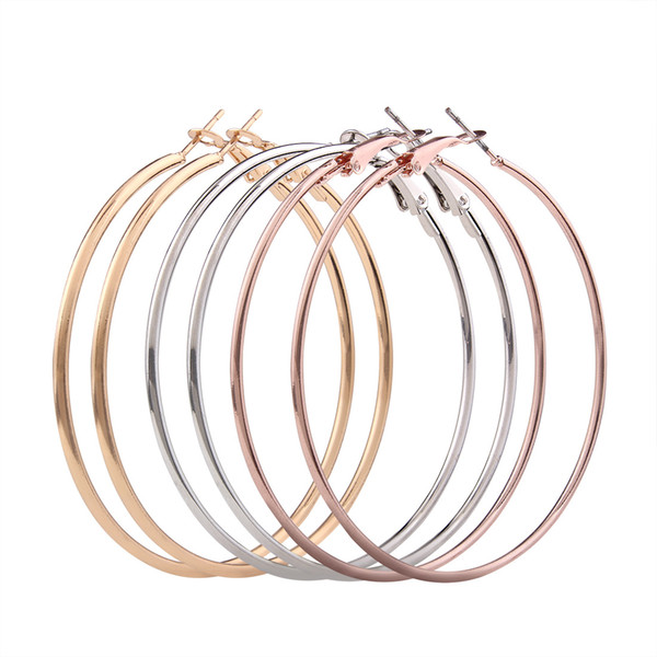 Trendy Large Hoop Earring Metal Big Brand Smooth Circle Party Brincos Party Jewelry Rose Gold Silver Exaggerate Earrings for Women Girl E83