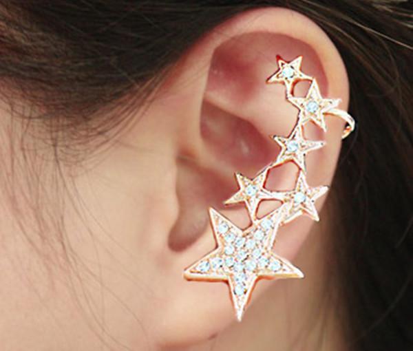 Lot Stars Women Earrings Gothic Rock Punk Style Gold Crystal Shiny Ear Cuff Left Ear Fashion Jewelry Ear Clip