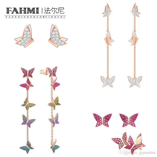 FAHMI SWA LILIA Rose Gold Butterfly Tassel Perforated Hoop Long Earring Romantic and Elegant Brings A Stylish, Avant-garde Look