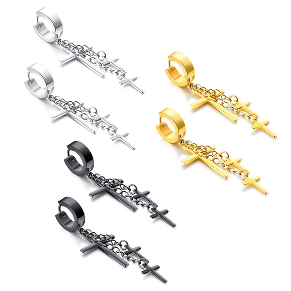 New Vintage Jewelry Unisex Skull Cross Ear Cuff Piercing Earrings Chandeliers Stainless Steel Zircon Ear Stud Eardrop Earrings for Women Men