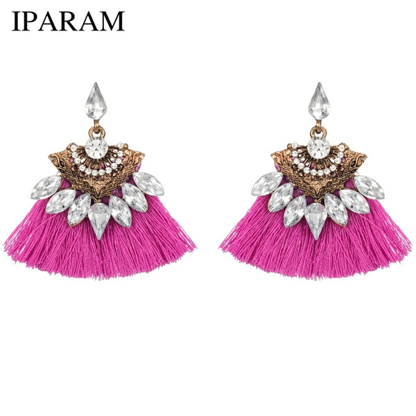 IPARAM Bohemia Dangle Drop Earrings Women Accessories Fan Shaped Cotton Handmade Tassels Fringed Earrings Ethnic Jewelry