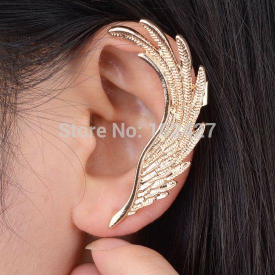 New European Style Punk Gold Plated Wing Ear Cuff Earring Wrap Clip On for Left Ear for Women boucle bijoux