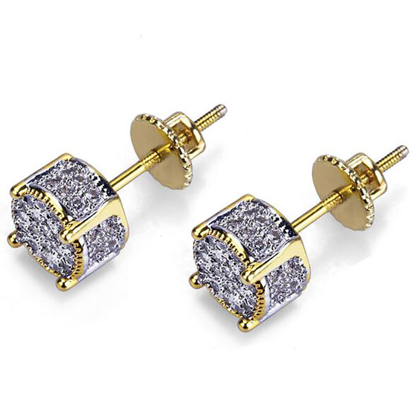 Large 3D Circle Gold CZ Bling Bling Earrings Custom Micro Pave Earrings Hip Hop Stud Earring For Men and Women