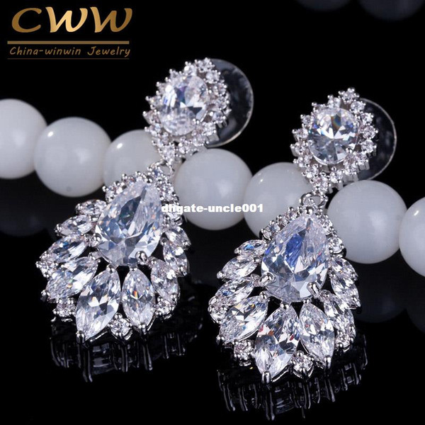 CWWZircons Elegant Chandelier Cubic Zirconia Long Big Crystal Bridal Dangle Drop Earring For Wedding Jewelry CZ202