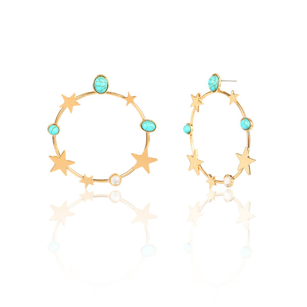 exaggerated fashion earrings for womens bohemian retro turquoise stone stars stud earrings gold and silver color european and american