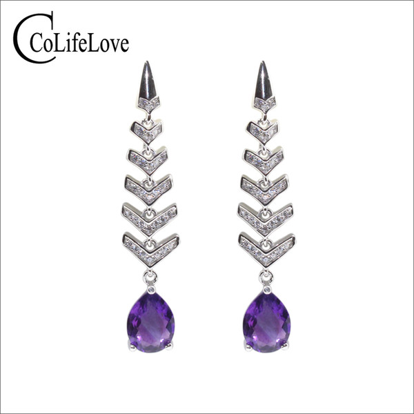 Elegant amethyst wheat ear drop earrings for party 7 mm*9 mm natural Amethyst eardrop solid 925 sterling silver amethyst jewelry