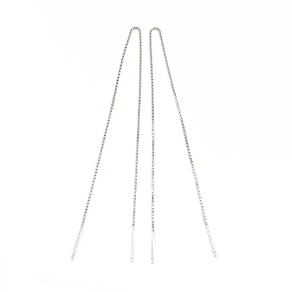 14cm Box Chain Dangle Silver Earrings Guaranteed 100% Solid 925 Sterling Silver Earring Tassel Thread YH1048