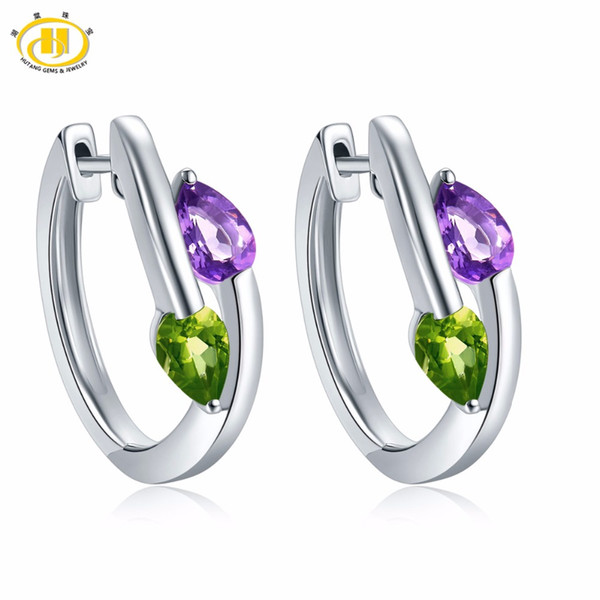 Hutang Stone Jewelry Earrings Natural Gemstone African Amethyst Peridot Solid 925 Sterling Silver Fine Jewelry For Women's Gift