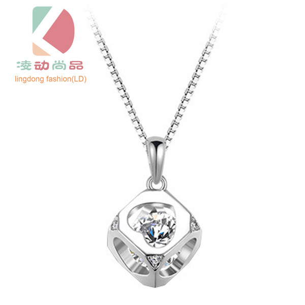 lingdong fashion 2016 the new s925 silver Cube Pendant Heart-shaped hollow clavicle chain Love magic necklace gift free shipping