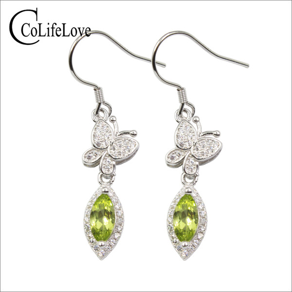 Elegant butterfly drop earring for party 4 mm * 8 mm natural peridot earrings solid 925 silver peridot jewelry for wedding