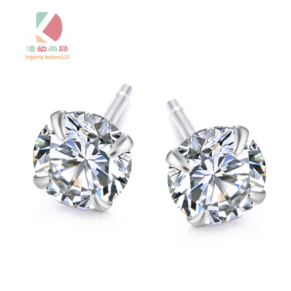 lingdong fashion brand 925 sterling silver four claw zircon earring inlaid boutique gift free shipping