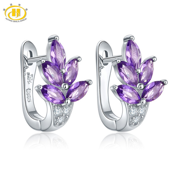 Hutang Natural Gemstone Amethyst Silver Clip Earrings Solid 925 Sterling Fine Fashion Stone Jewelry For Women's Gift New Arrival