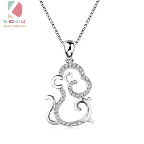 lingdong fashion brand 925 Sterling Silver cute monkey pendant necklace fashion ladies fashion jewelry boutique chain clavicle free shipping