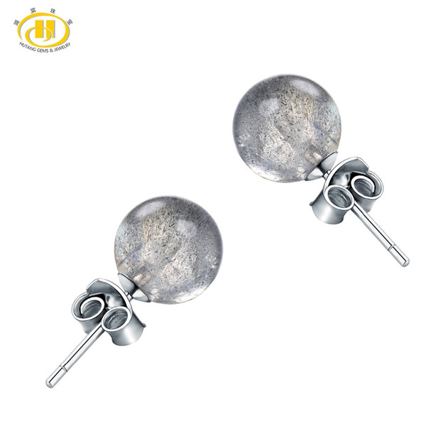 Hutang 6mm Natural Labradorite Silver Stud Earrings Solid 925 Sterling Gemstone Fine Fashion Stone Jewelry For Women's Gift New