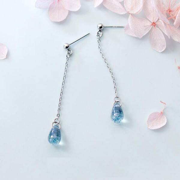 Wholesale Drop Earrings 100% Guaranteed Solid 925 Sterling Silver Drop Earrings With Blue Crystal Stone 5pcs/lot yh5075