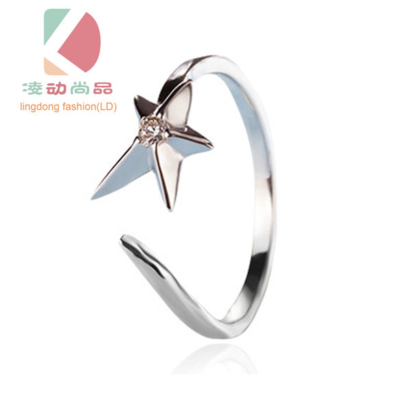 lingdong fashion Simple S925 sterling silver opening ring Star shape Fashion style Women ring wholesale git free shipping