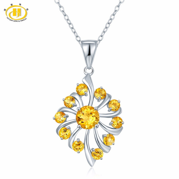 Hutang Pendant 1.74ct Natural Gemstone Citrine Solid 925 Sterling Silver Necklace Fine Fashion Stone Jewelry For Women Gift New