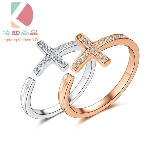 lingdong fashion brand 925 Sterling Silver Cross Ring size adjustable (12-14 adjustable) suitable for men and women free shipping