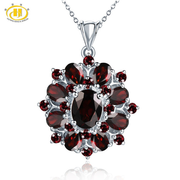 Hutang Stone Jewelry Natural Gemstone Black Garnet Solid 925 Sterling Silver Pendant Necklace Fine Fashion Jewelry For Gift New