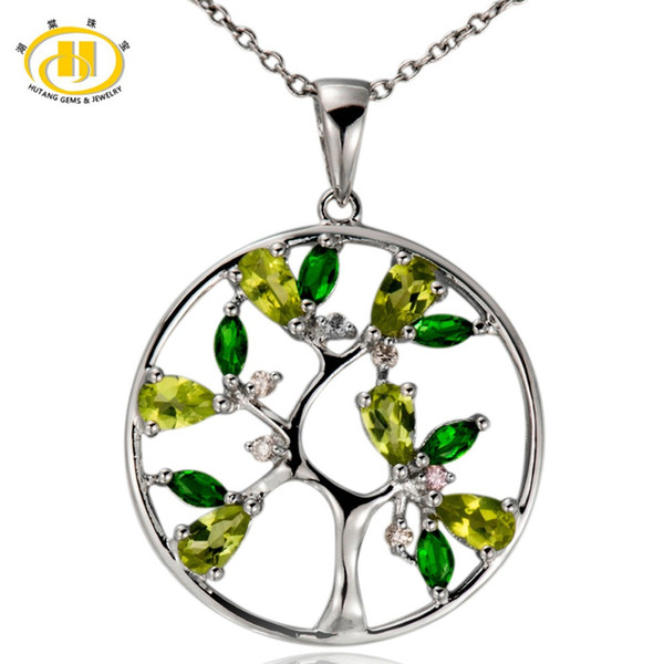 Tree of Life Natural Peridot Pendant 925 Sterling Silver Diopside Topaz Gemstone Necklace Fine Jewelry New Arrival