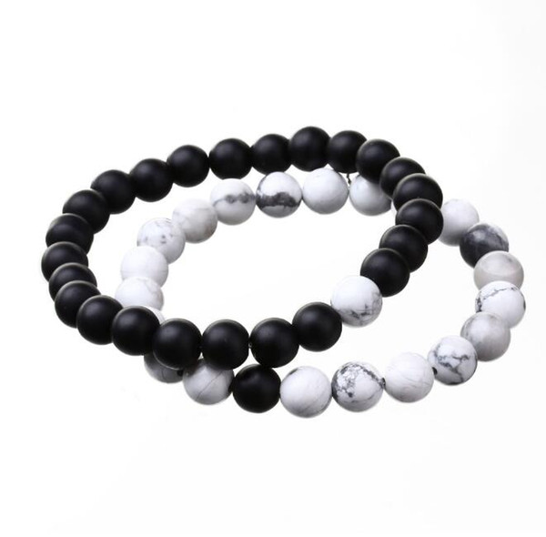 JLN Agate Power Beads Bracelet Matte Onyx White Howlite Natural Stone Stretched Rope Chain Bracelets For Men Women Jewelry