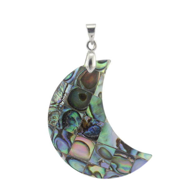 JLN Abalone Shell Pendant Moon Shape Natural Mother Of Shell Necklace With 18 Inches Brass Chain