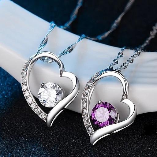 JLN Authentic Silver Heart Pendant 925 Sterling Silver Zircon White Purple Stone Enduring As The Universe Pendant