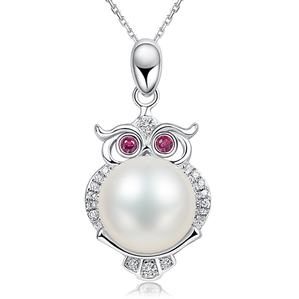 JLN 925 Sterling Silver Owl Pearl Pendant Natural Freshwater Pearl Pendant With 18 Inches Chain Necklace Gift For Women