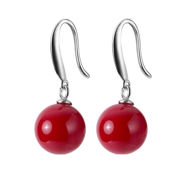 Wholesale Drop Earrings 100% Guaranteed Solid 925 Sterling Silver Drop Earrings with Red Shell Pearl yh5116